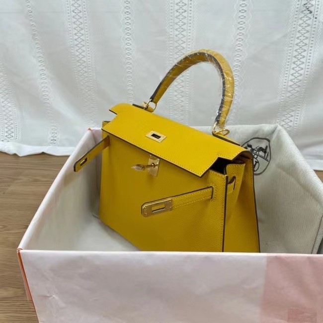 Hermes Kelly 25cm Shoulder Bags Epsom KL2755 yellow&gold-Tone Metal