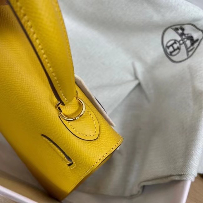 Hermes Kelly 25cm Shoulder Bags Epsom KL2755 yellow&gold-Tone Metal