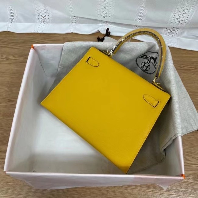 Hermes Kelly 25cm Shoulder Bags Epsom KL2755 yellow&gold-Tone Metal