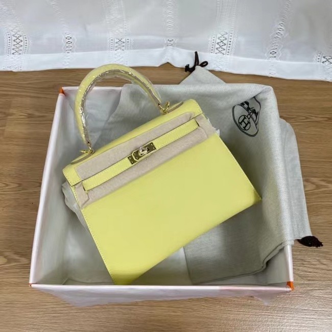 Hermes Kelly 25cm Shoulder Bags Epsom KL2755 yellow&gold-Tone Metal