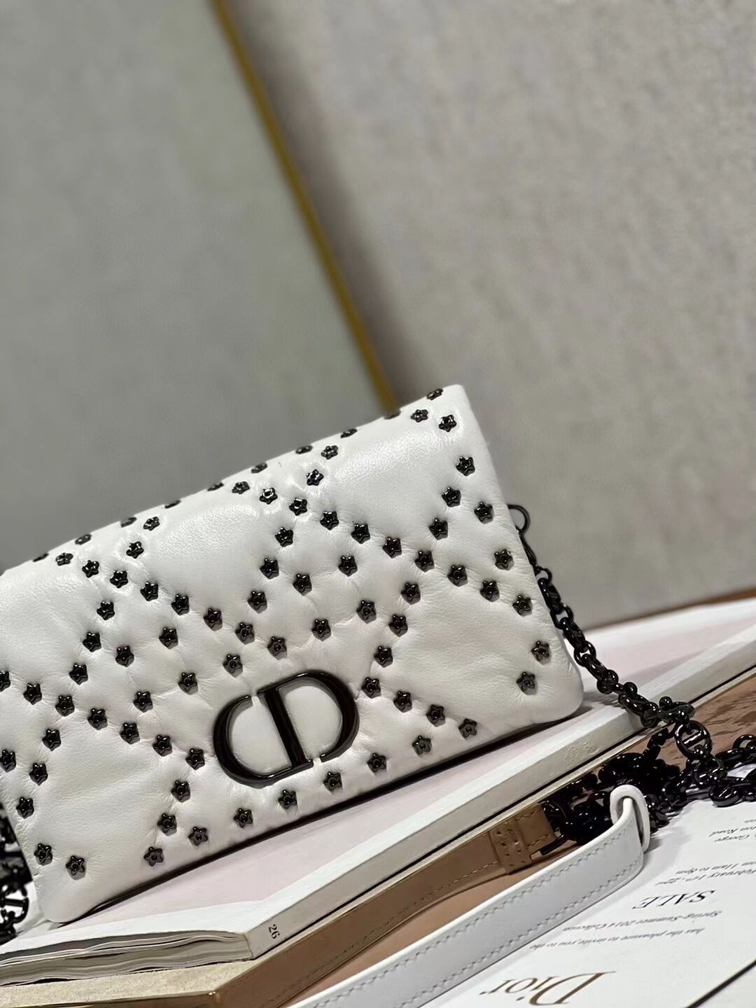 DIOR CARO MACROCANNAGE POUCH Latte Macrocannage Calfskin with Star Motif S5135UNH