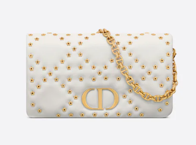 DIOR CARO MACROCANNAGE POUCH Macrocannage Calfskin with Star Motif S5135UNH white&gold