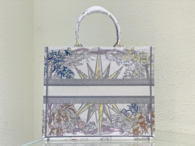 LARGE DIOR BOOK TOTE White Multicolor Reve dInfini Embroidery M1286Z