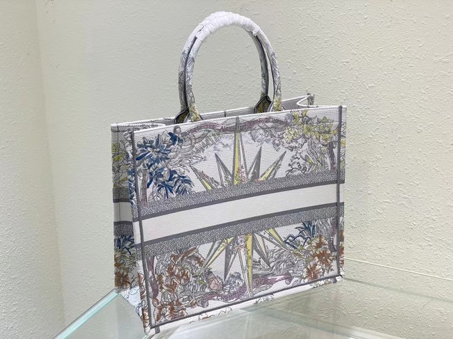 LARGE DIOR BOOK TOTE White Multicolor Reve dInfini Embroidery M1286Z