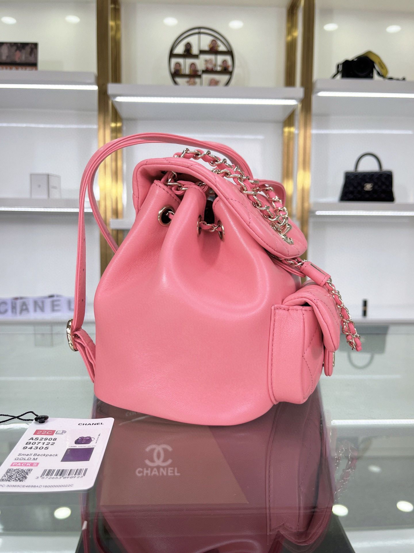 Chanel Backpack Sheepskin Original Leather AS2908 Pink