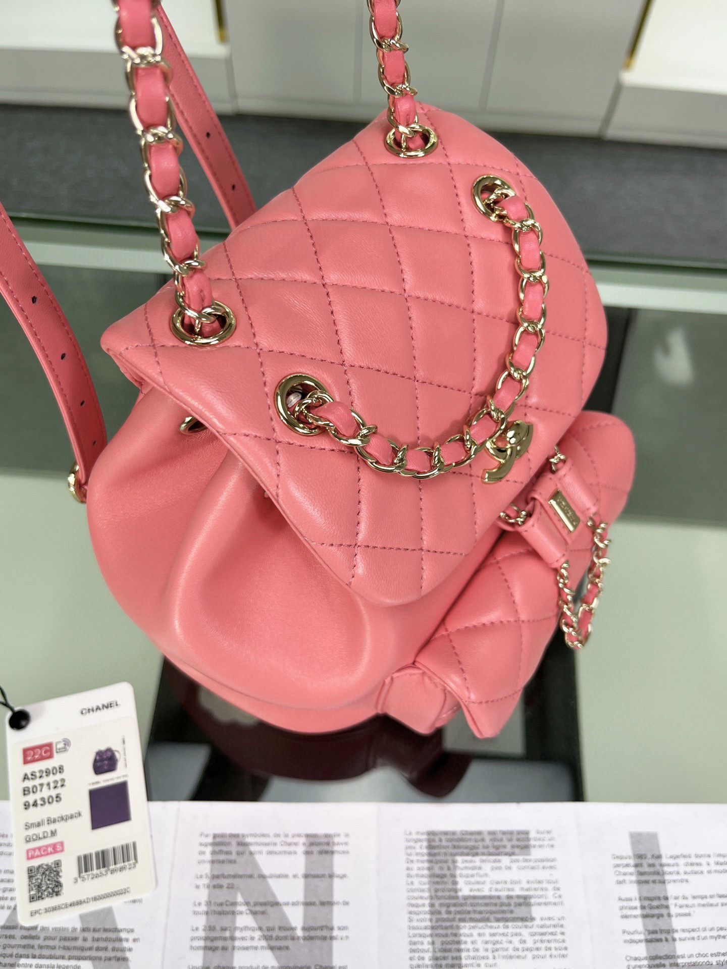 Chanel Backpack Sheepskin Original Leather AS2908 Pink