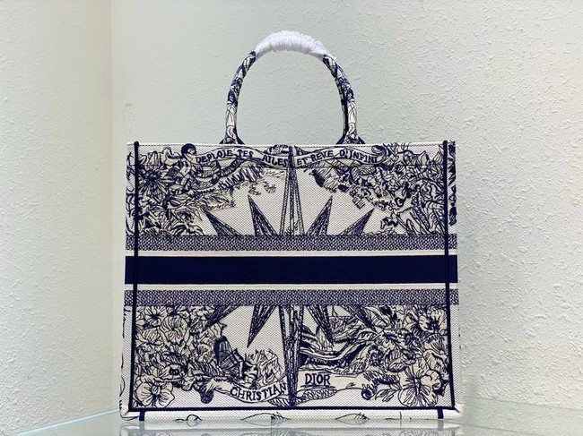 LARGE DIOR BOOK TOTE White and Blue Multicolor Reve dInfini Embroidery M1286Z