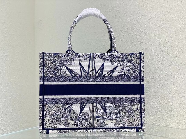 MEDIUM DIOR BOOK TOTE White and Blue Reve d Infini Embroidery M1296ZR