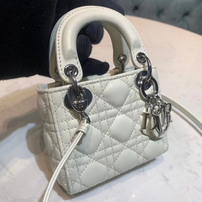 MICRO LADY DIOR BAG Scarlet Cannage Lambskin S0856O white&silver