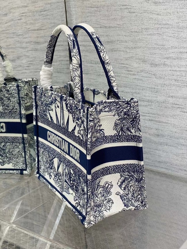 SMALL DIOR BOOK TOTE White and Blue Multicolor Reve dInfini Embroidery M1265ZR