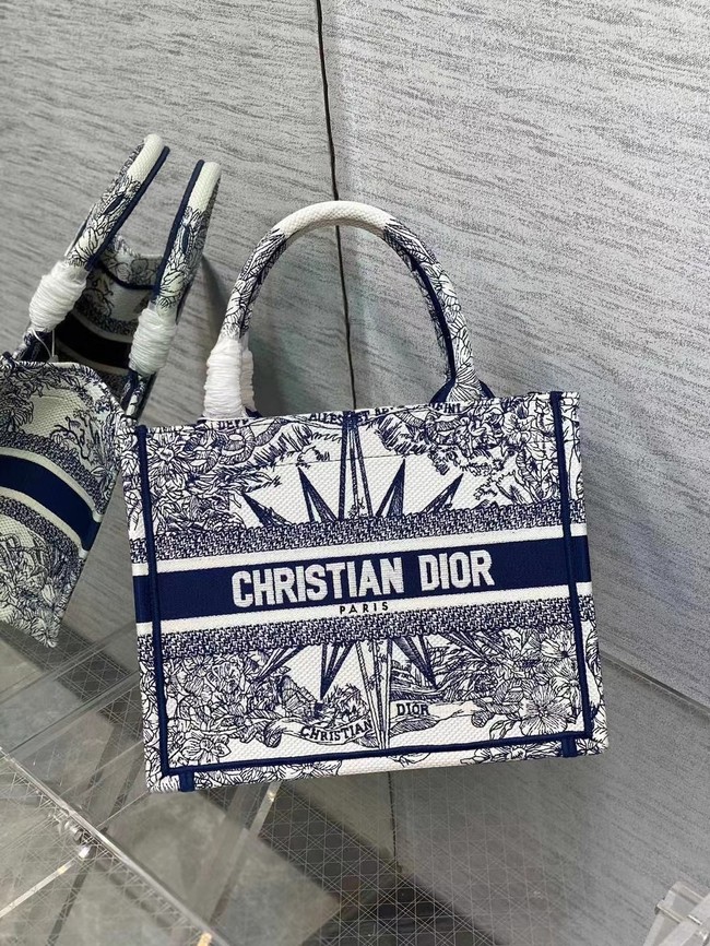 SMALL DIOR BOOK TOTE White and Blue Multicolor Reve dInfini Embroidery M1265ZR