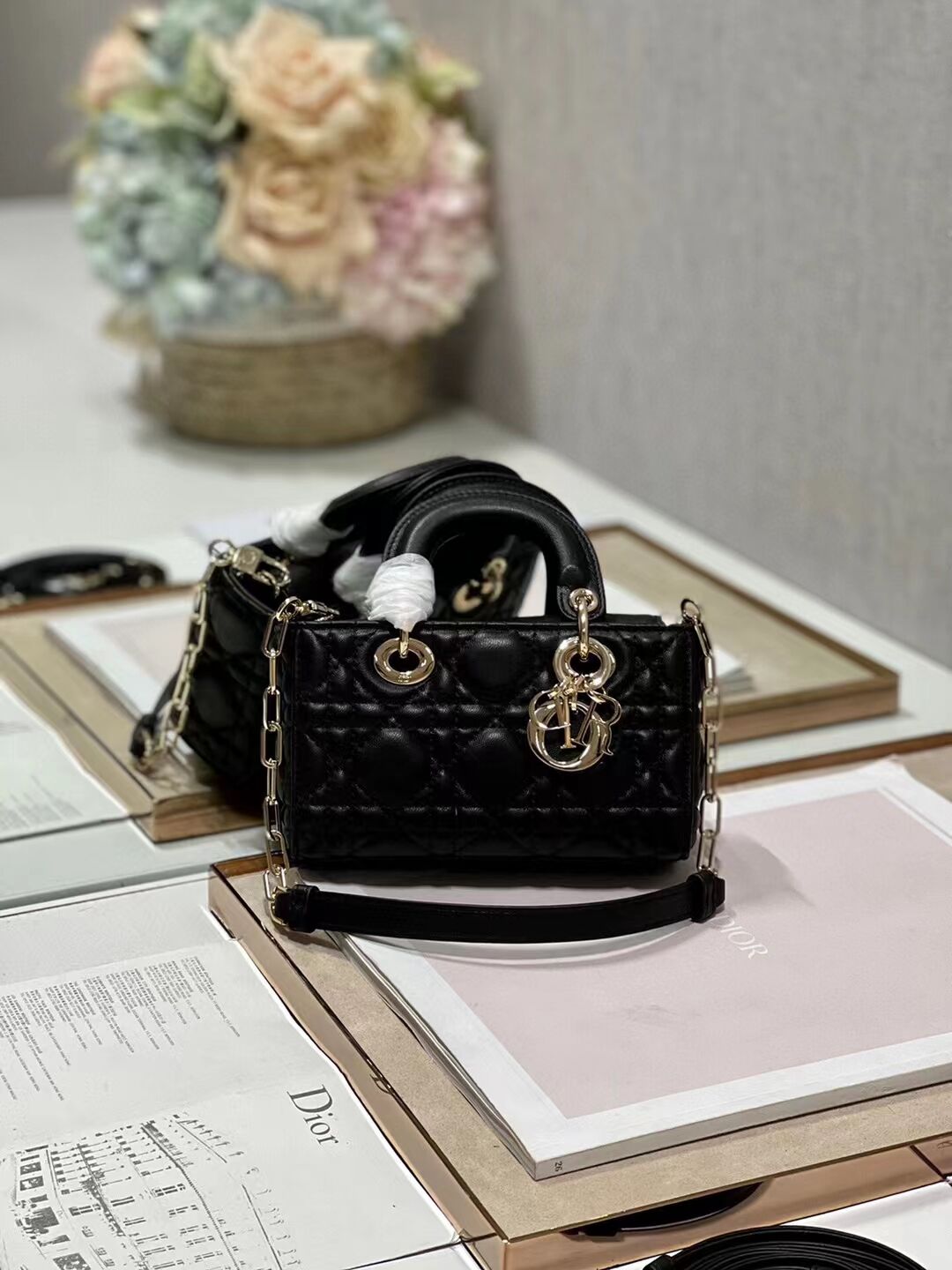 MINI DIOR LADY D-JOY BAG Cannage Lambskin M0540ONG black