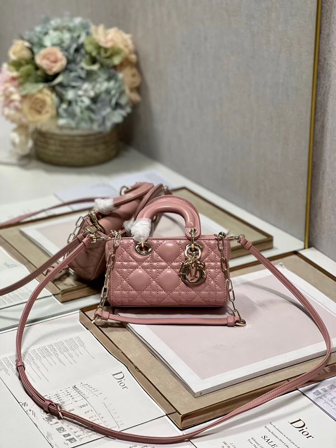 MINI DIOR LADY D-JOY BAG Cannage Lambskin M0540ONG pink