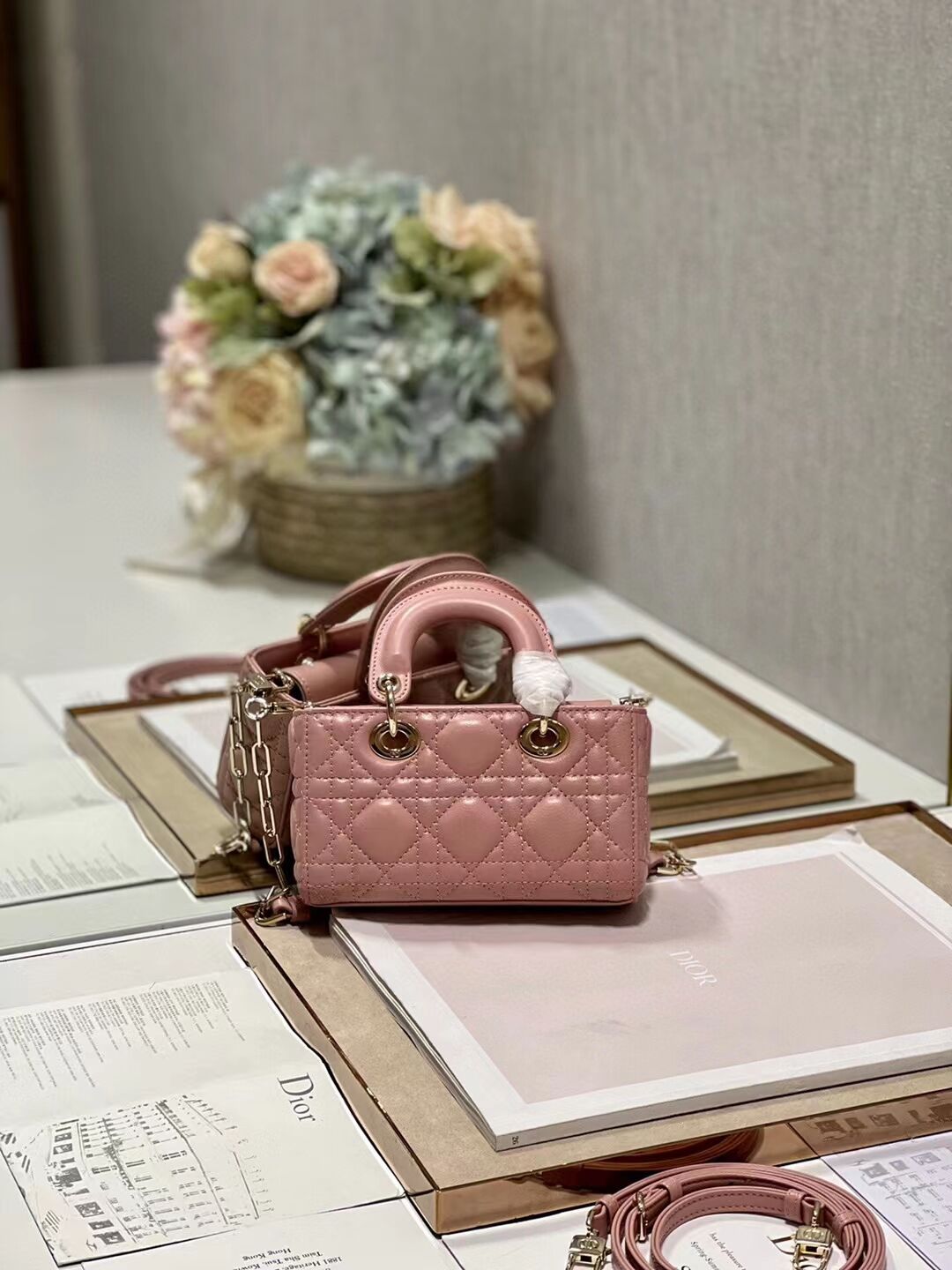 MINI DIOR LADY D-JOY BAG Cannage Lambskin M0540ONG pink