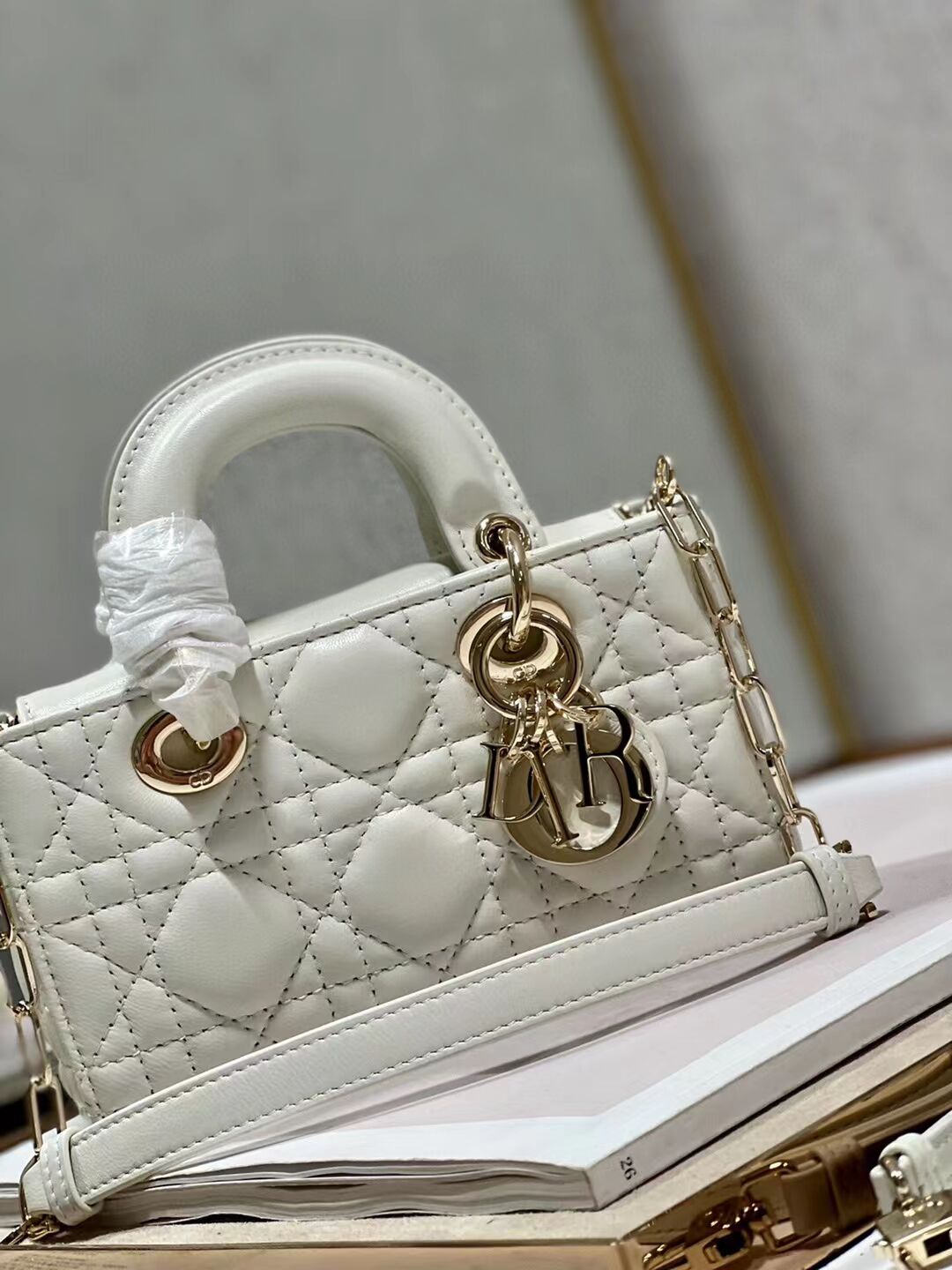 DIOR MICRO LADY D-JOY BAG Cannage Lambskin S0910 white