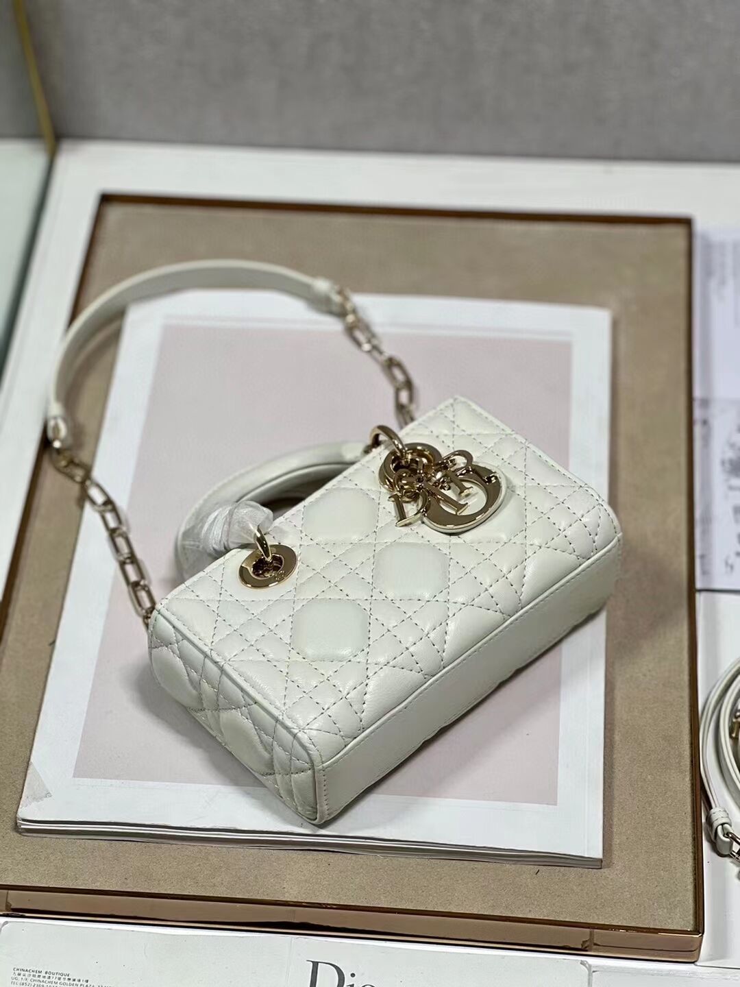 DIOR MICRO LADY D-JOY BAG Cannage Lambskin S0910 white