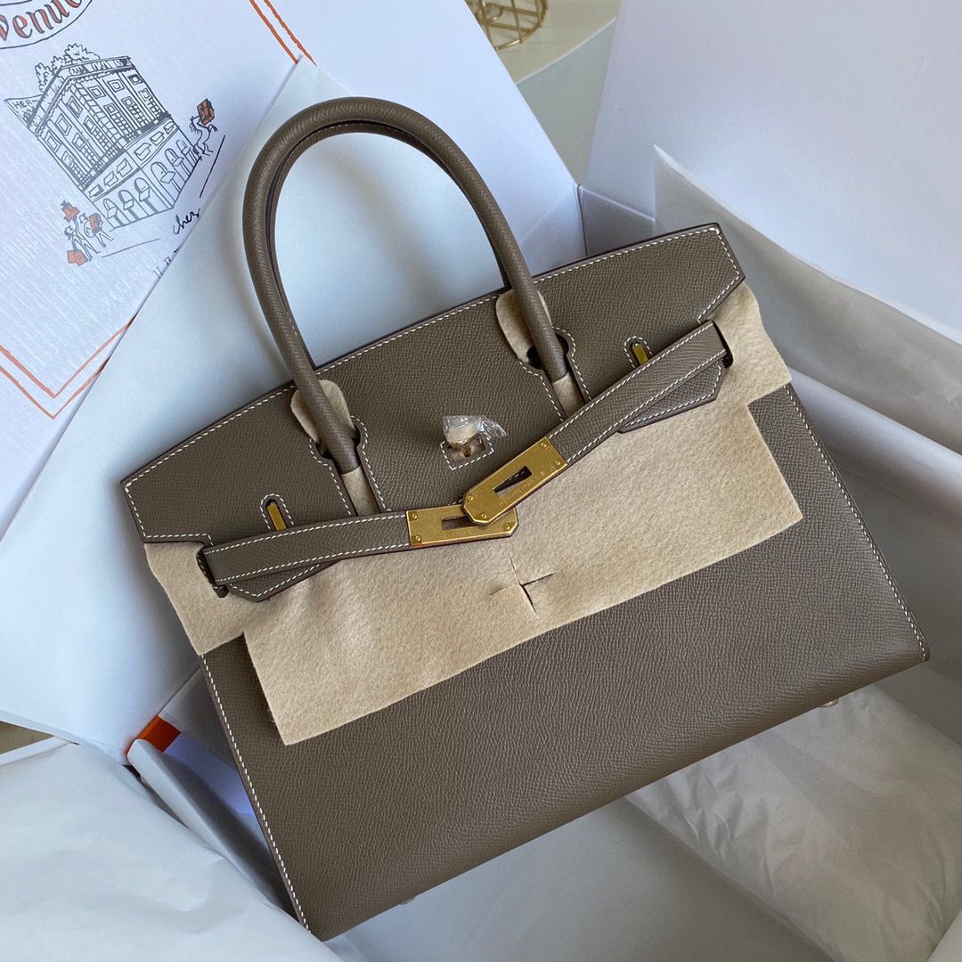 Hermes Birkin Bag Original Epsom Leather 30CM 17825 Elephant Grey