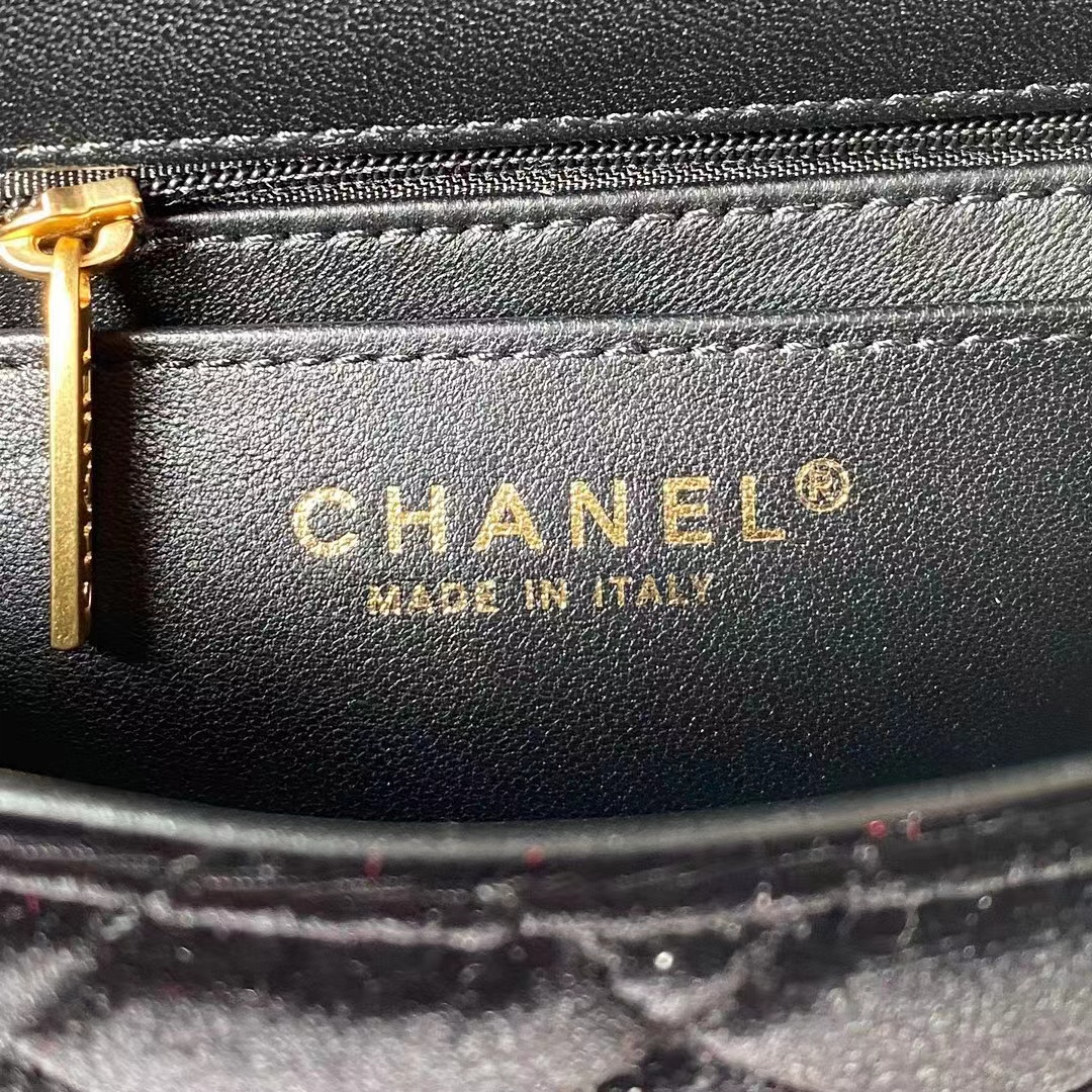 Chanel MINI FLAP BAG Velvet & Gold-Tone Metal AS3442 Black