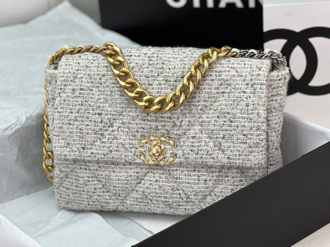 CHANEL 19 HANDBAG Cotton Tweed AS1161 white