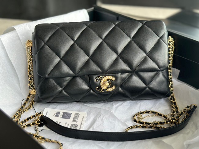 CHANEL FLAP BAG Lambskin & Gold-Tone Metal AS2563 black