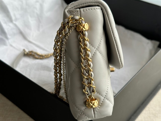 CHANEL FLAP BAG Lambskin & Gold-Tone Metal AS2563 light gray