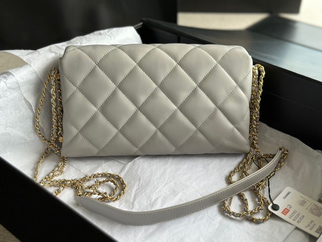 CHANEL FLAP BAG Lambskin & Gold-Tone Metal AS2563 light gray