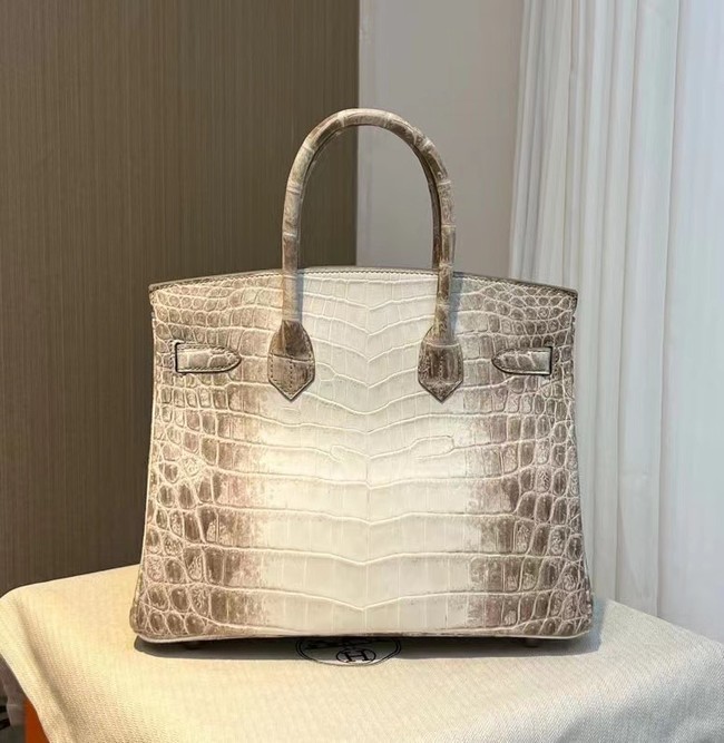 Hermes Birkin 30CM Original South African Nile Crocodile Leather Bag BK25 White&Gray