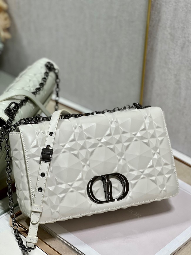 MEDIUM DIOR CARO BAG Cannage Calfskin with Diamond Motif M9241UW white&black