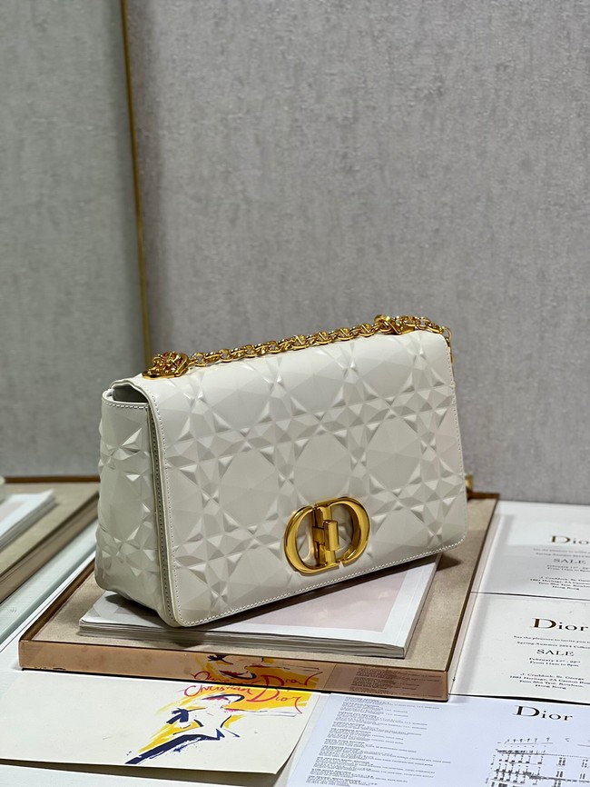 MEDIUM DIOR CARO BAG Cannage Calfskin with Diamond Motif M9241UW white&gold