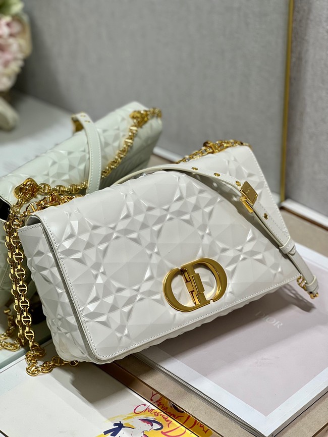 MEDIUM DIOR CARO BAG Cannage Calfskin with Diamond Motif M9241UW white&gold