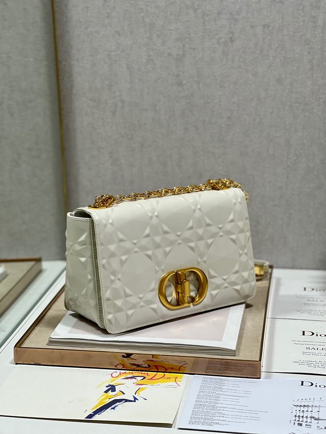 MEDIUM DIOR CARO BAG Cannage Calfskin with Diamond Motif M9242UW white&gold