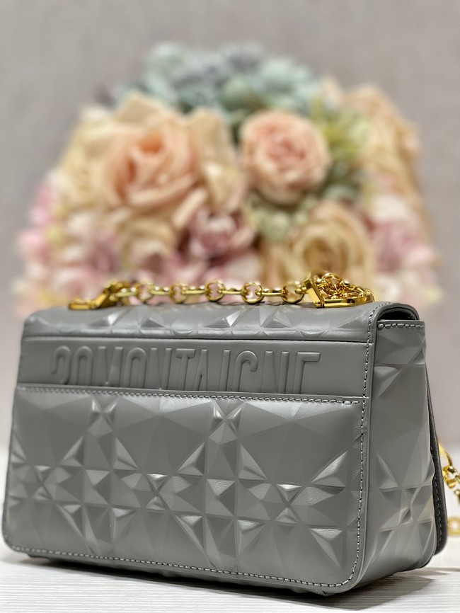 SMALL DIOR CARO BAG Cannage Calfskin with Diamond Motif M9243UW gray&gold