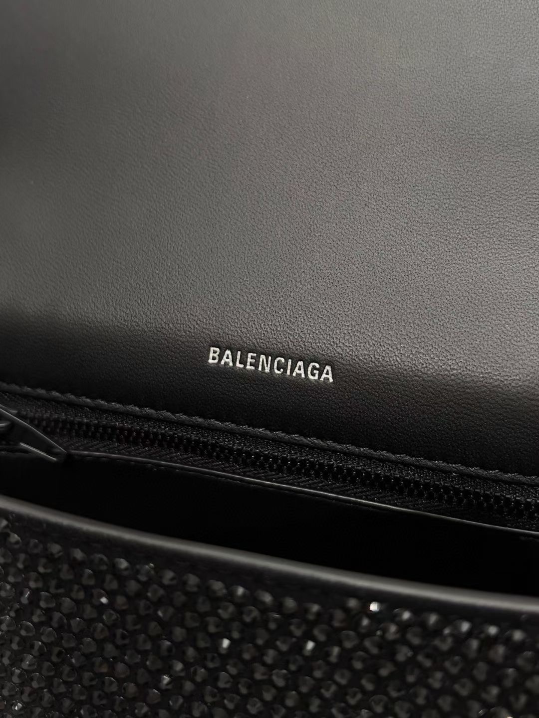 Balenciaga WOMENS HOURGLASS SMALL HANDBAG WITH RHINESTONES 592834 black