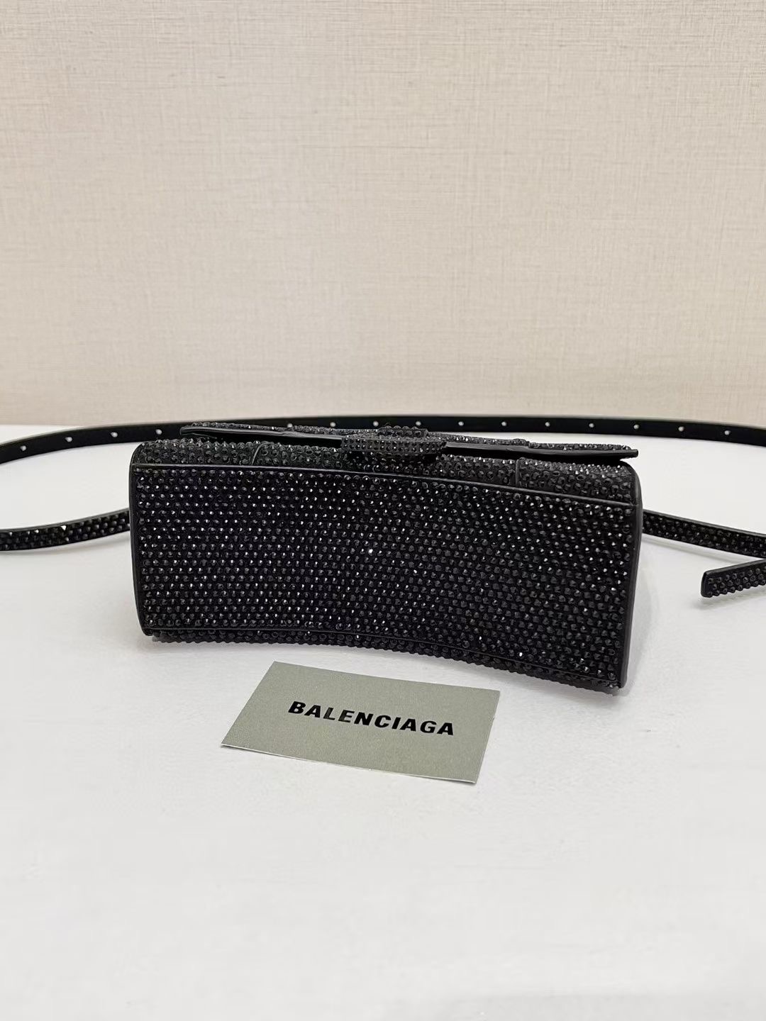 Balenciaga WOMENS HOURGLASS XS HANDBAG WITH RHINESTONES 283328 IN black