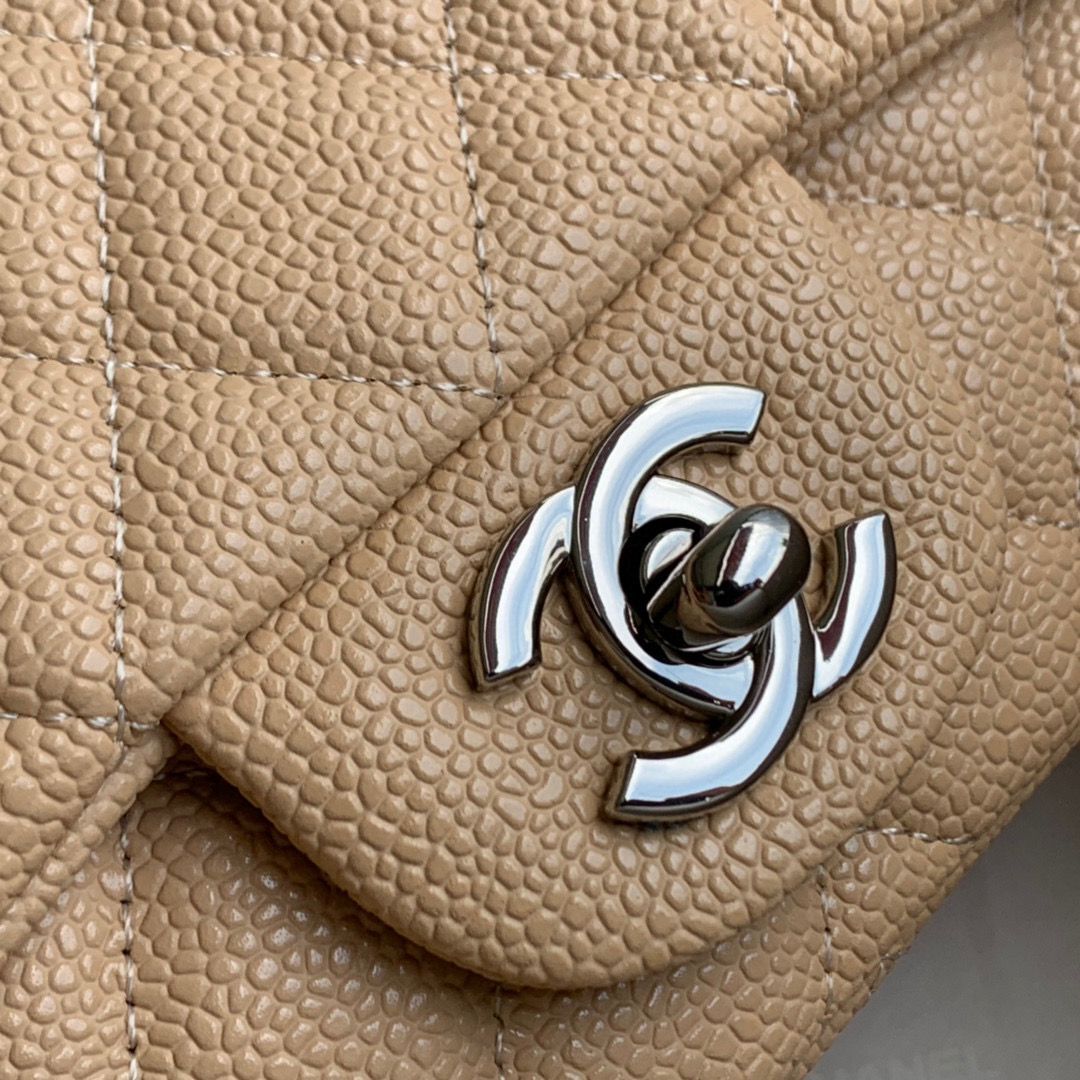 Chanel Original Caviar Leather Flap cross-body bag CF1116 Apricot & Silver chain