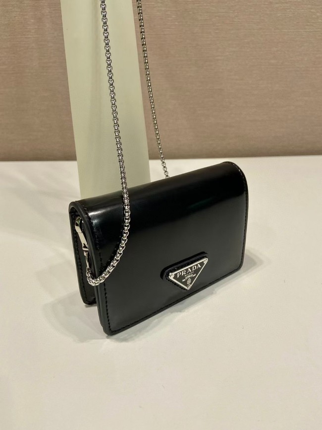 Prada brushed leather card holder with shoulder strap 1MR024 black