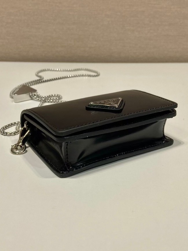 Prada brushed leather card holder with shoulder strap 1MR024 black