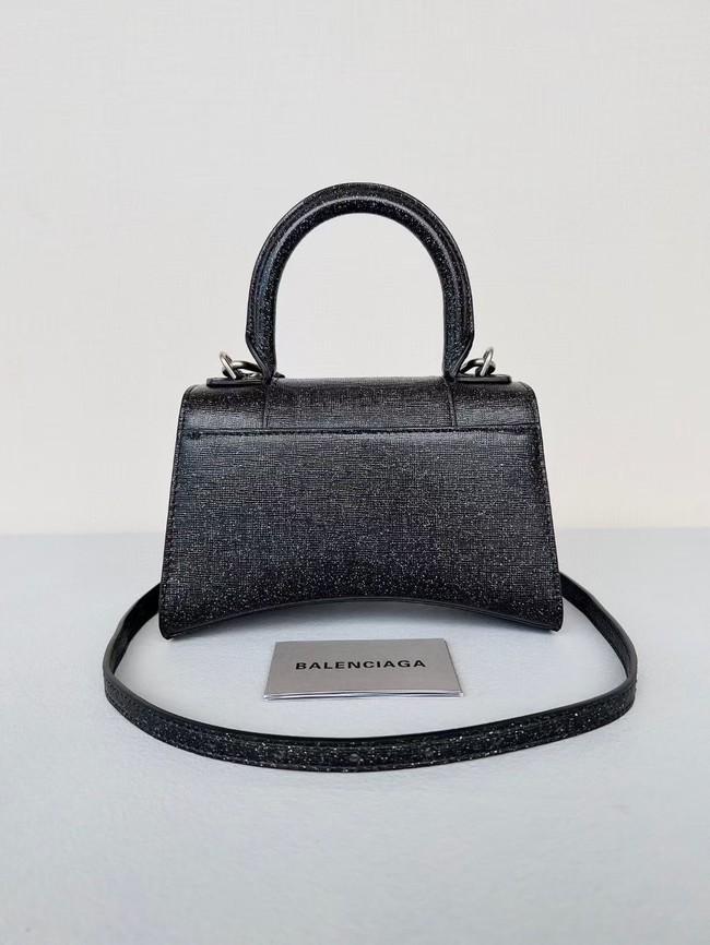 Balenciaga WOMENS HOURGLASS XS HANDBAG IN SPARKLING FABRIC 592833 IN BLACK