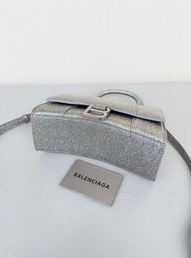 Balenciaga WOMENS HOURGLASS XS HANDBAG IN SPARKLING FABRIC 592833 IN SILVER