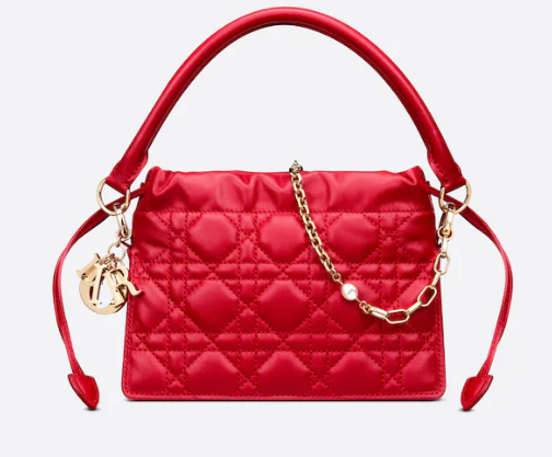 LADY DIOR TOP HANDLE DRAWSTRING MINI BAG Scarlet Red Cannage Lambskin S0981ON