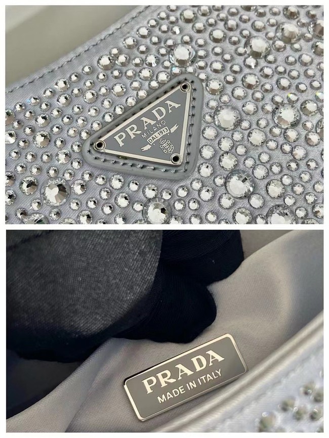 Prada Cleo satin bag with crystals 1BC169 silver