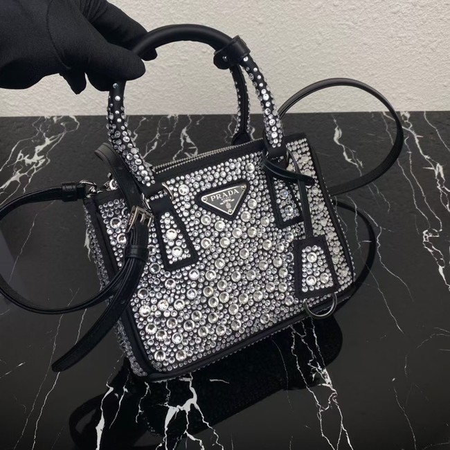 Prada Galleria satin mini-bag with crystals 1BA906 black