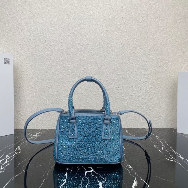 Prada Galleria satin mini-bag with crystals 1BA906 sky blue