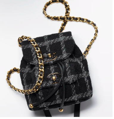 Chanel BACKPACK Wool Tweed & Gold-Tone Metal AS3615 Black & Gray