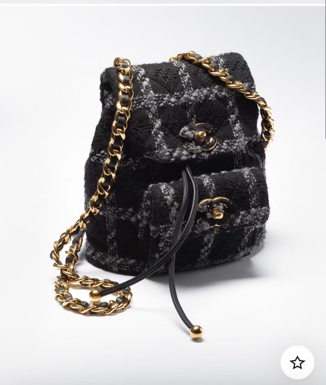 Chanel BACKPACK Wool Tweed & Gold-Tone Metal AS3615 Black & Gray