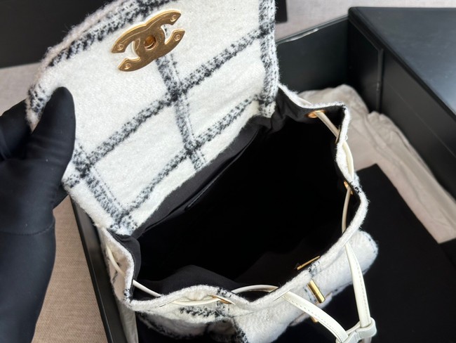 Chanel BACKPACK Wool Tweed & Gold-Tone Metal AS3615 white