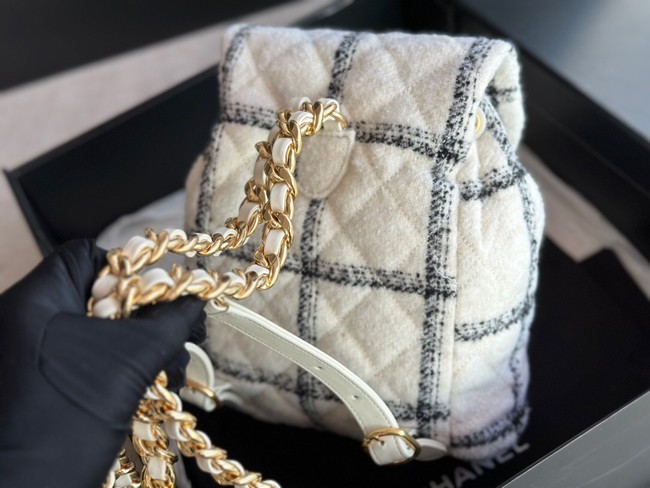 Chanel BACKPACK Wool Tweed & Gold-Tone Metal AS3615 white