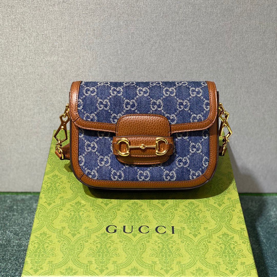 Gucci Horsebit 1955 GG mini bag 658574 Denim Brown