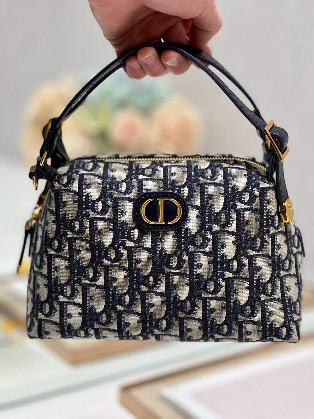 LADY DIOR TOP HANDLE SMALL BAG Blue Dior Oblique Jacquard C0655