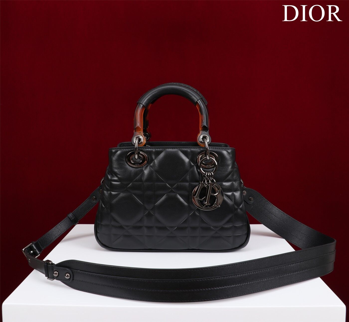 LADY DIOR TOP HANDLE SMALL BAG Latte Cannage Lambskin C0963 BLACK